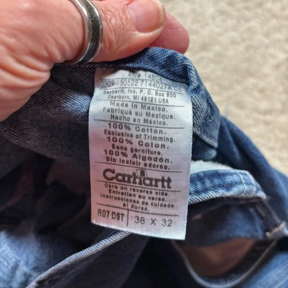 Carhartt R07 DST Denim Bib Overalls Men 38x32 Dark Stone Blue Excellent Workwear - Picture 7 of 10